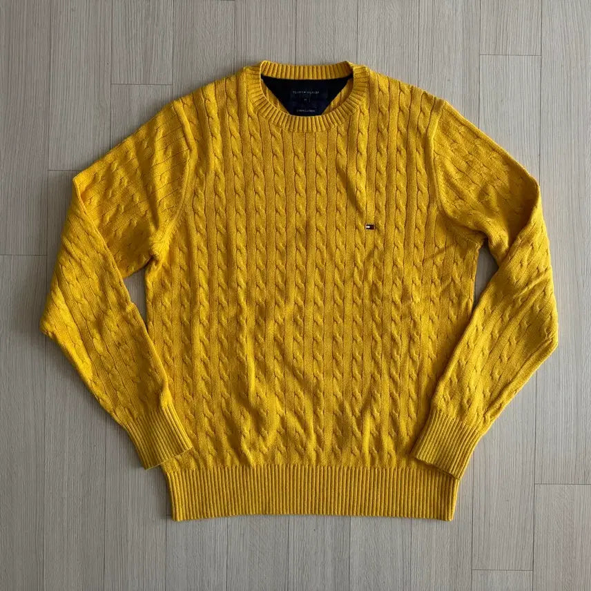 [BUNJANG] Tommy Hilfiger Cashmere Cotton Cable Knit Sweater Yellow M (100) / 타미힐피거 캐시미어 코튼 꽈배기 니트 스웨터 옐로루 M 100사이즈
