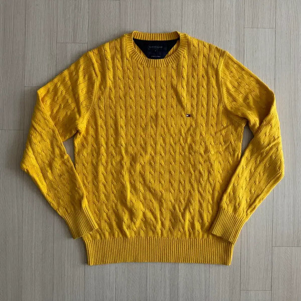 [BUNJANG] Tommy Hilfiger Cashmere Cotton Cable Knit Sweater Yellow M (100) / 타미힐피거 캐시미어 코튼 꽈배기 니트 스웨터 옐로루 M 100사이즈