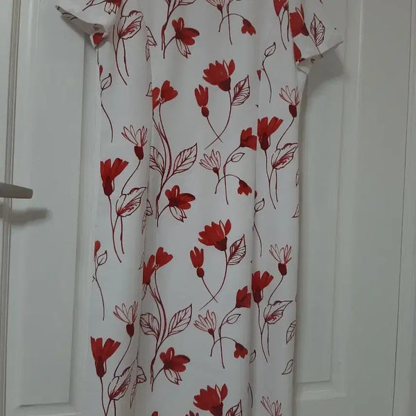 [BUNJANG] White Red Flower Pattern Long Dress (Size 55) / 화이트 레드 플라워 패턴 롱원피스(55)