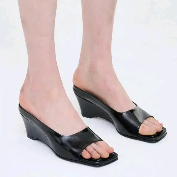 [BUNJANG] Time Wedge Heel Slippers Black 235 / 타임 웨지 힐 슬리퍼
