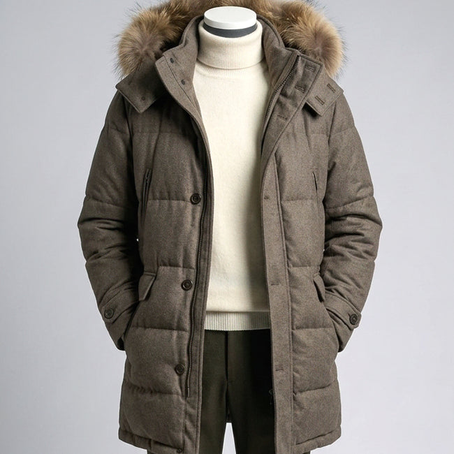 [BUNJANG] Vanhart di Albazar Raccoon Fur Goose Down Wool Padding Jumper Mocha Beige / 반하트디알바자/이태리 라쿤퍼 구스다운 울 패딩 모카 베이지/52[110]