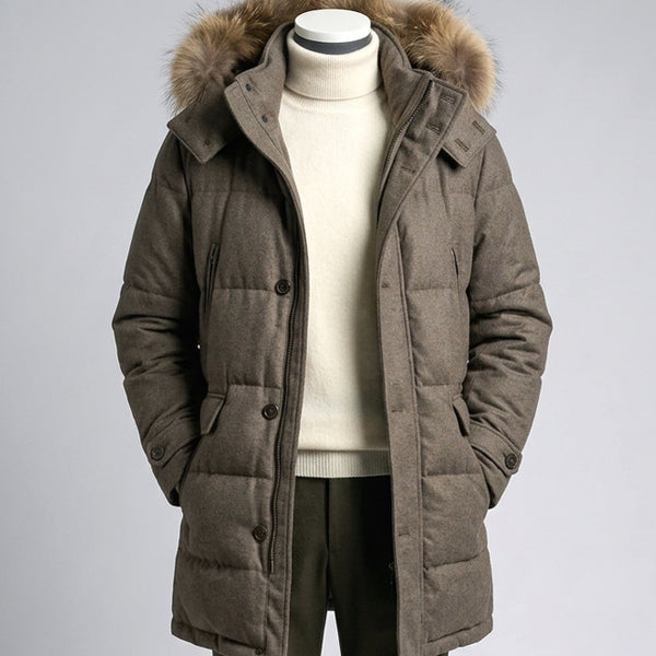 [BUNJANG] Vanhart di Albazar Raccoon Fur Goose Down Wool Padding Jumper Mocha Beige / 반하트디알바자/이태리 라쿤퍼 구스다운 울 패딩 모카 베이지/52[110]