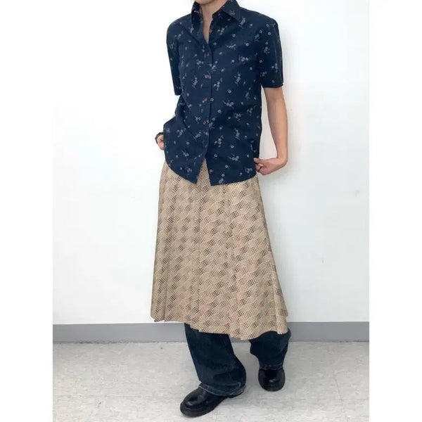 [BUNJANG] Japanese Vintage Beige Pleated Polka Dot Midi Skirt / 일본빈티지 베이지 플리츠 도트 미디 스커트 치마