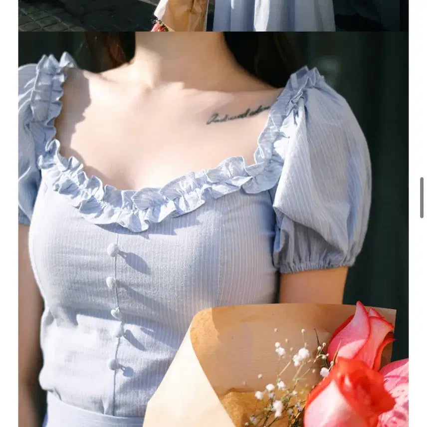 [BUNJANG] MilkCocoa Stripe Puff Sleeve Blouse / 밀크코코아 제작 스트라이프 퍼프 블라우스
