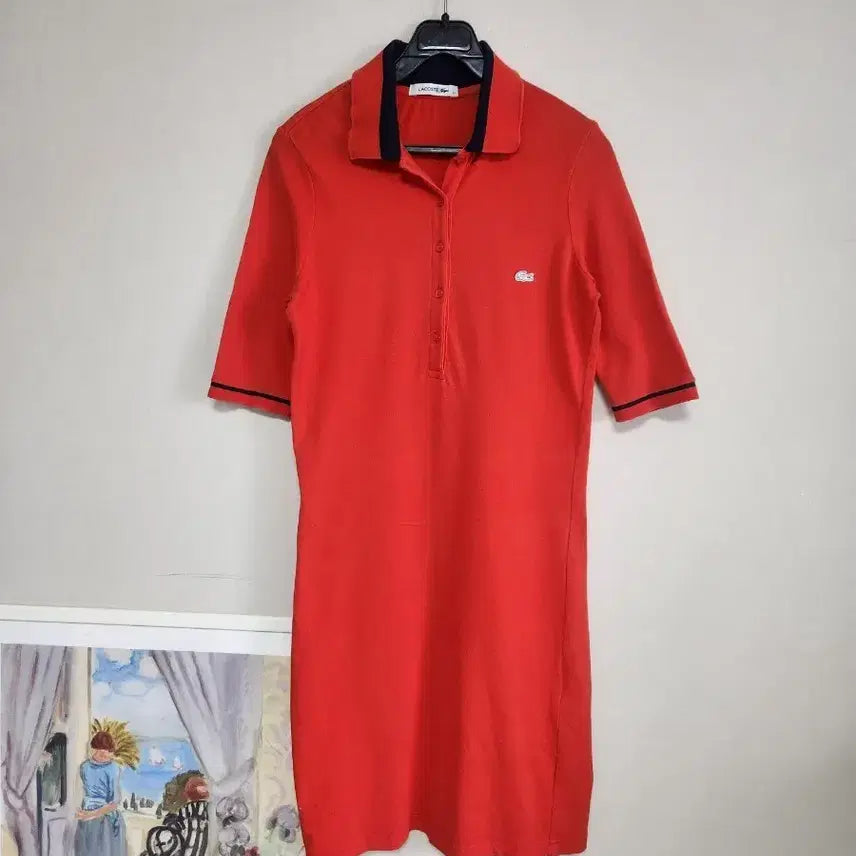 [BUNJANG] Lacoste Red Short Sleeve Pique Polo Dress / 라코스테 레드 PK 반팔 카라원피스
