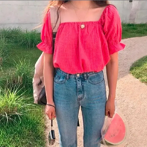 [BUNJANG] Maybe Baby Off-the-Shoulder Seersucker Top / 메이비베이비 오프숄더