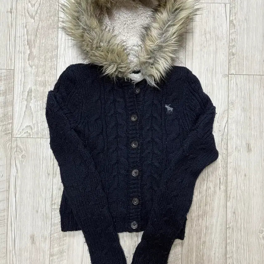 [BUNJANG] Abercrombie & Fitch Navy Fitted Knit Zip-Up Hoodie XS / 아베크롬비 딱붙핏 니트 후드집업 네이비 xs