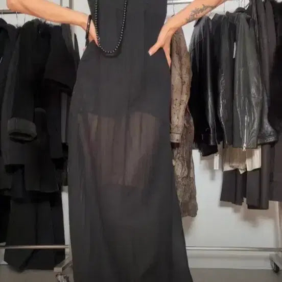 [BUNJANG] Ayadz Vintage Sheer Maxi Dress Black Italian Made / Ayadz 빈티지 시스루 맥시 원피스 블랙 이태리메이드