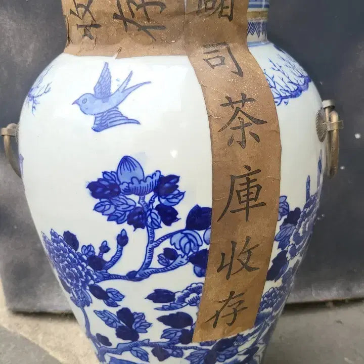 [BUNJANG] Blue and White Porcelain Tea Caddy with Bird and Flower Painting / 청화백자 화조도 보이차 숙차 찻통