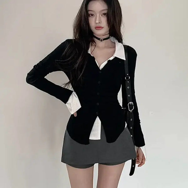 [BUNJANG] Classic Blanc V-Neck Shirring Slit Ribbed Knit Cardigan / 에이블리 클래식블랑 브이넥 셔링 트임 골지 니트 가디건