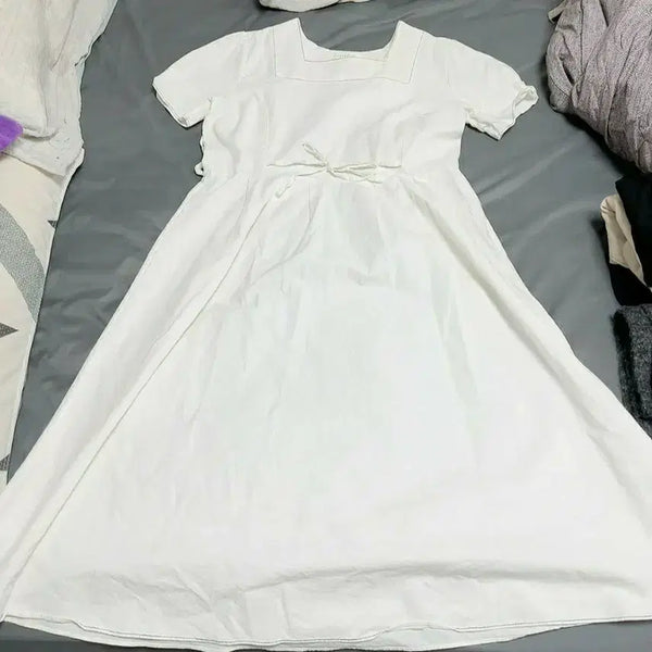 [BUNJANG] Princess White Long Ribbon Dress / 프린세스 화이트 롱 리본 원피스