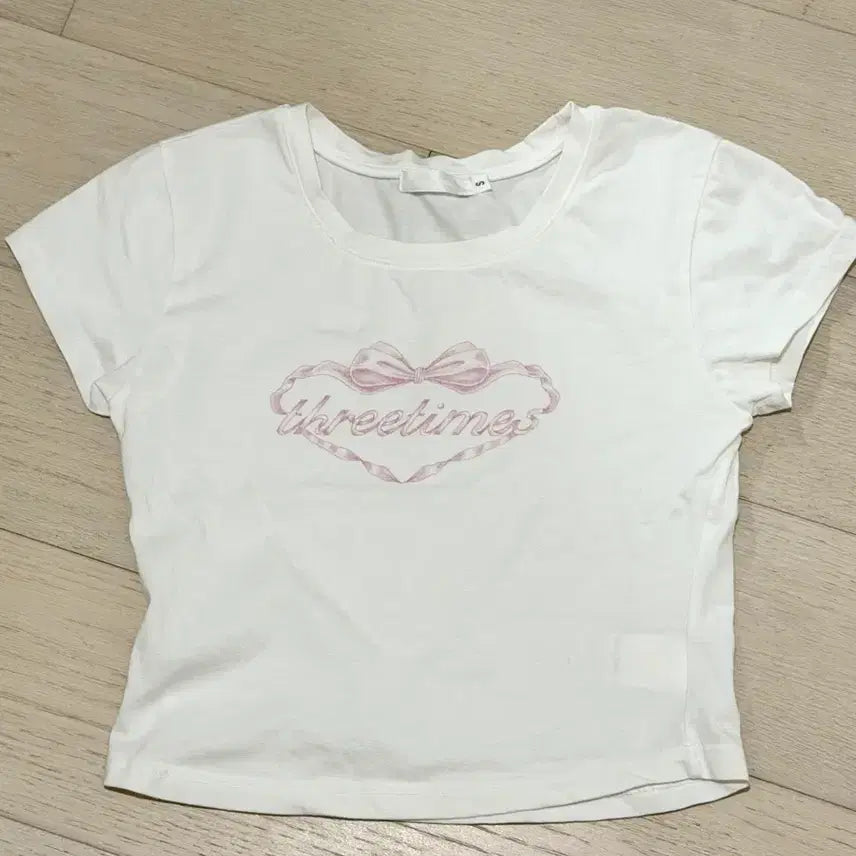 [BUNJANG] 3Times Pink Ribbon Crop T-Shirt Size S / 쓰리타임즈 핑크리본 크롭 반팔티 S