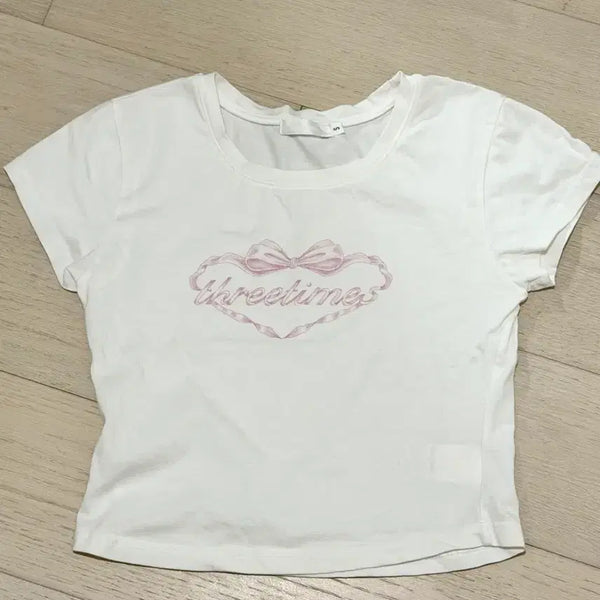 [BUNJANG] 3Times Pink Ribbon Crop T-Shirt Size S / 쓰리타임즈 핑크리본 크롭 반팔티 S
