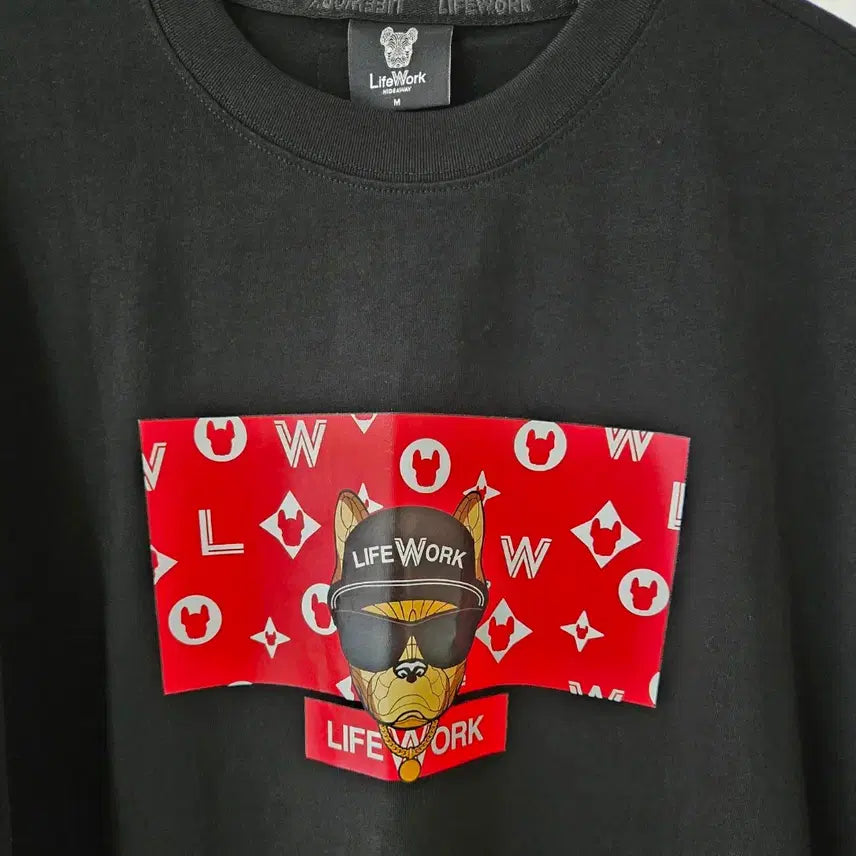[BUNJANG] Lifework Black Dog Printing Short Sleeve T-shirt M / 라이프워크 블랙 강아지 프린팅 반팔티 M 새상품입니다