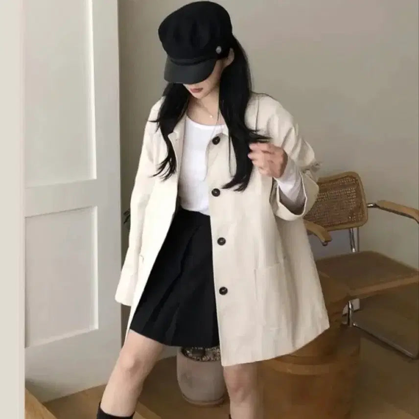 [BUNJANG] Half Trench Coat - Ivory / 하프트렌치 바바리 하프코트 봄자켓 봄트렌치 야상 아이보리
