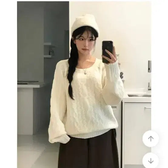 [BUNJANG] Mio Wool Blend Cable Knit Loose Fit Sweater White L / 미오 울혼방 꽈배기 루즈핏 니트 화이트 L