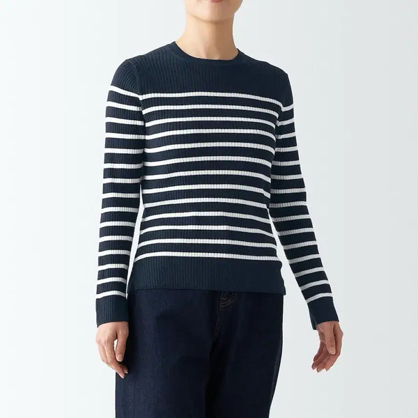 [BUNJANG] MUJI Women's Cotton Silk Rib Crewneck Sweater XS / 무인양품 여성용 코튼 실크 리브 크루넥 스웨터 xs