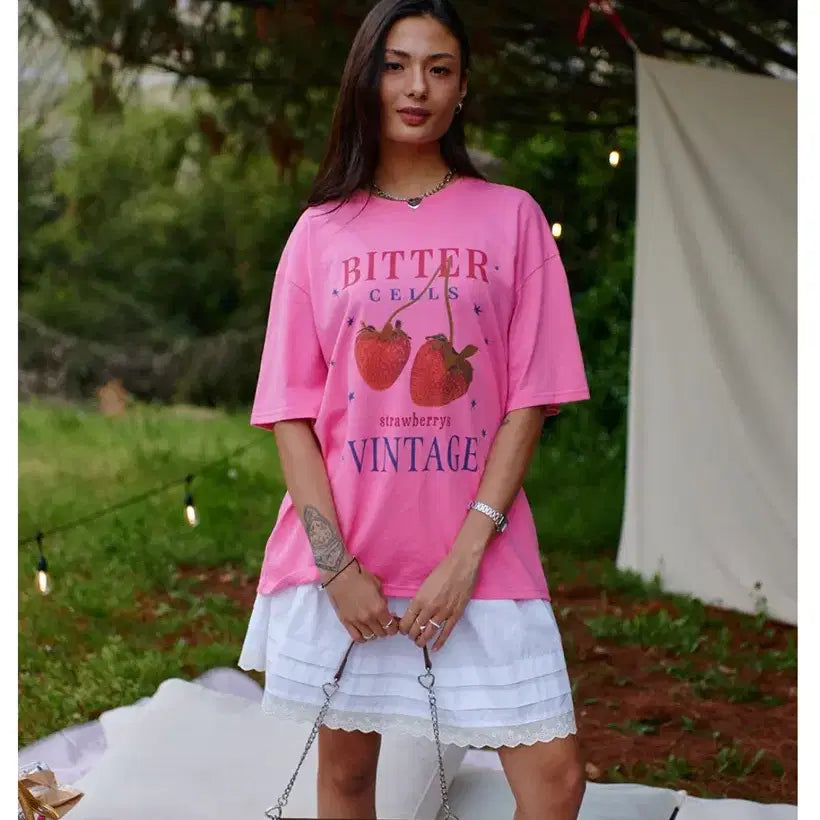 [BUNJANG] Bitter Cells T-Shirt Pink Size 2 / 비터셀즈 티셔츠 핑크+립라이너(새상품)