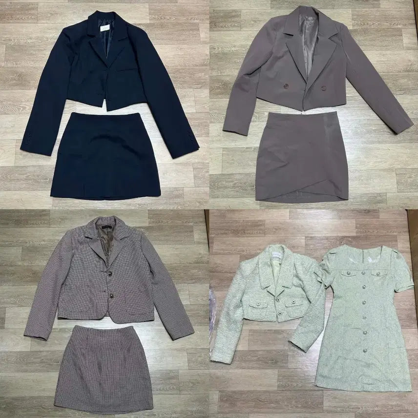 [BUNJANG] Pistachio Mint Tweed Jacket and Dress Set-up / 여성 크롭 블레이저 정장 투피스 세트 트위드 원피스 면접 교신