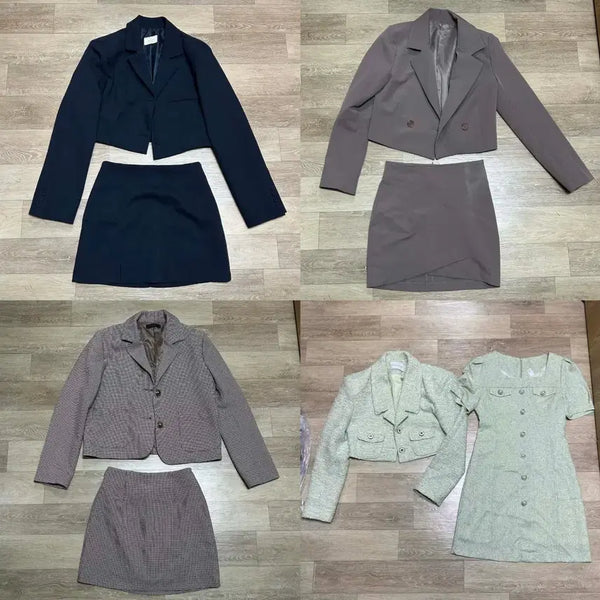 [BUNJANG] Pistachio Mint Tweed Jacket and Dress Set-up / 여성 크롭 블레이저 정장 투피스 세트 트위드 원피스 면접 교신