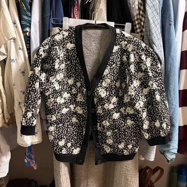 [BUNJANG] JSNY Floral Pattern Short-Sleeve Knit Cardigan / JSNY 플로럴패턴 반팔 니트 가디건
