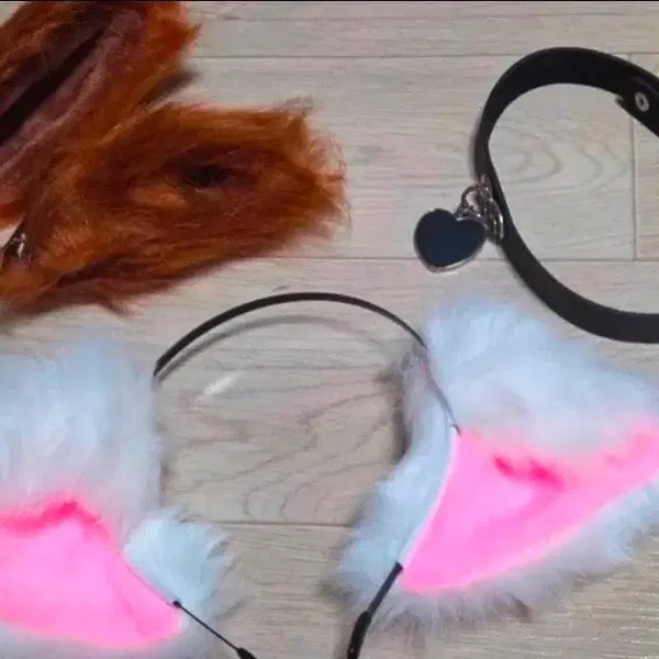 [BUNJANG] Fox Ears Headband Choker Set / 코스프레 졸업사진 촬영 할로윈 여우 귀 동물 귀 머리띠 초커 세트