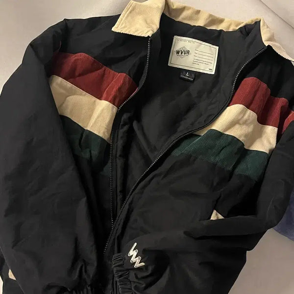 [BUNJANG] WVUR Color Block Black Windbreaker Jacket L / WVUR 컬러 배색 블랙 바람막이 L