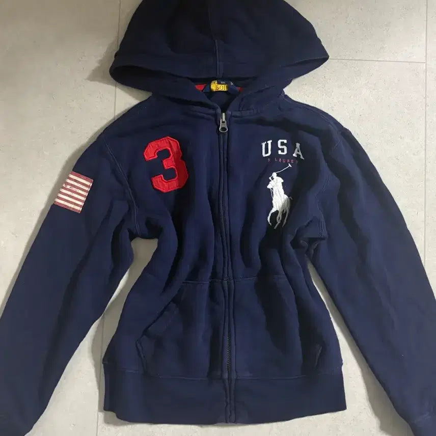[BUNJANG] Polo Ralph Lauren Big Pony USA Flag Full-Zip Hoodie / 폴로 빅포니 U.S.A 성조기 후드집업