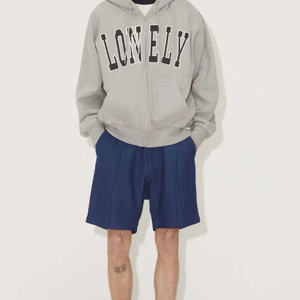 [BUNJANG] Nohant LONELY/LOVELY Fluffy Hoodie Zip-Up Gray/Navy Size S / 노앙 LONELY/LOVELY FLUFFY HOODIE ZIP-UP