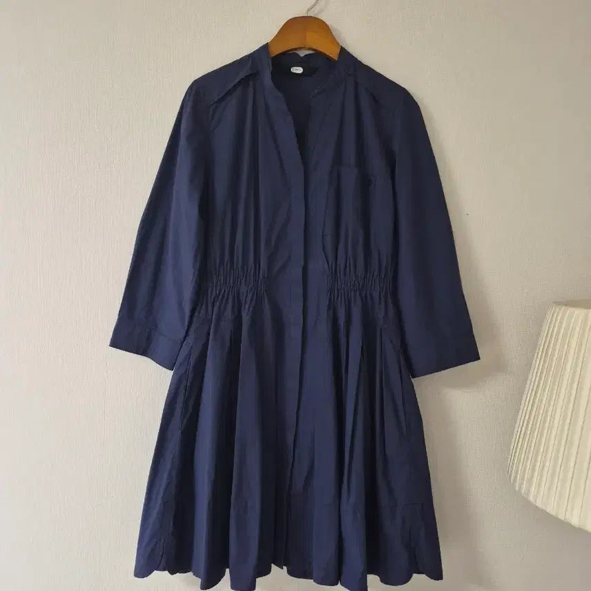 [BUNJANG] DEWL Navy Shirt-Style Flare Dress / [듀엘] 네이비 셔츠형 플레어 원피스