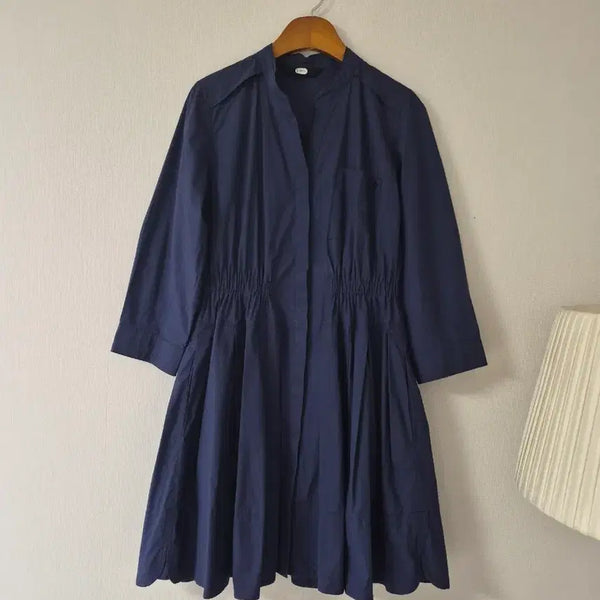 [BUNJANG] DEWL Navy Shirt-Style Flare Dress / [듀엘] 네이비 셔츠형 플레어 원피스