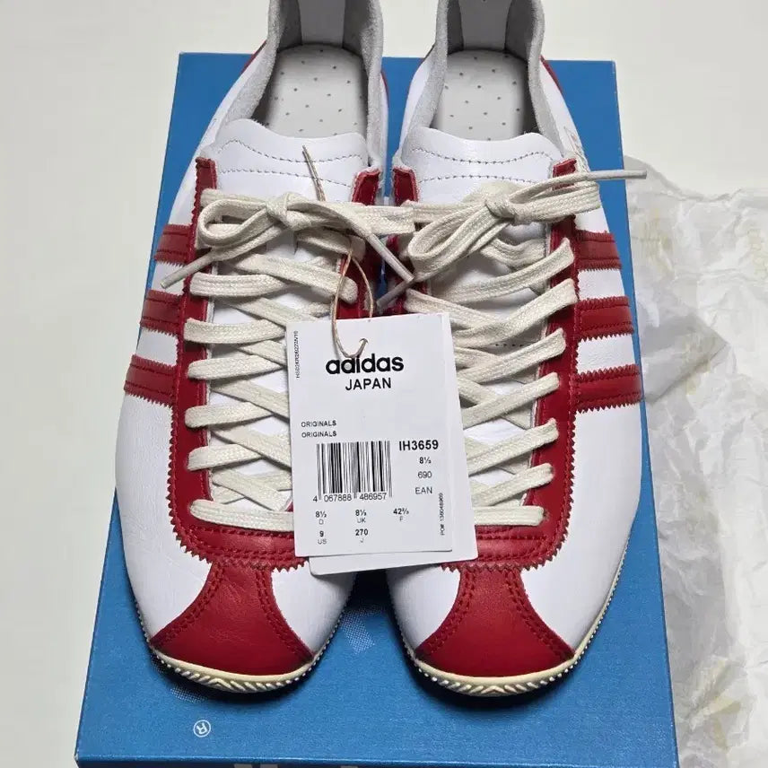 [BUNJANG] Adidas Japan Cloud White Power Red Leather Sneakers (270mm) / 아디다스 재팬 클라우드 화이트(새상품)