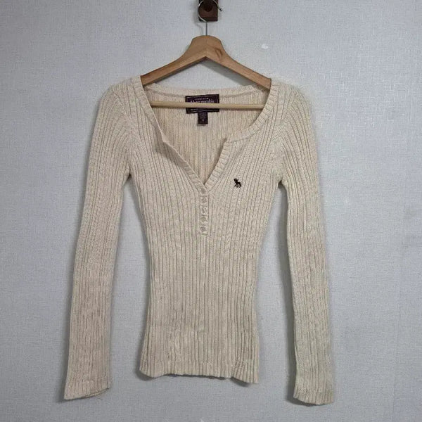 [BUNJANG] Abercrombie & Fitch Women's Fitted Knit Sweater Beige M / 아베크롬비 여성 딱붙핏 니트 M /t0046
