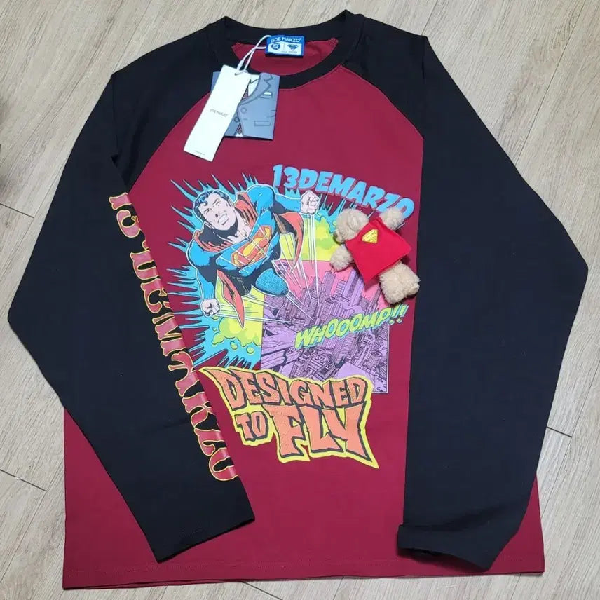 [BUNJANG] 13DE MARZO Superman Bear Raglan T-Shirt / 13DE MARZO 슈퍼맨 맨투맨 레글런 티셔츠 오버 스타일