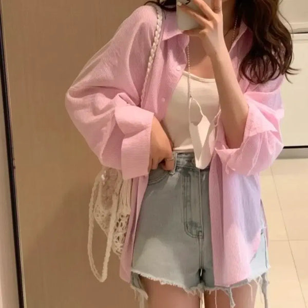 [BUNJANG] Pink Seersucker Summer Shirt / 핑크 시어서커 썸머 셔츠