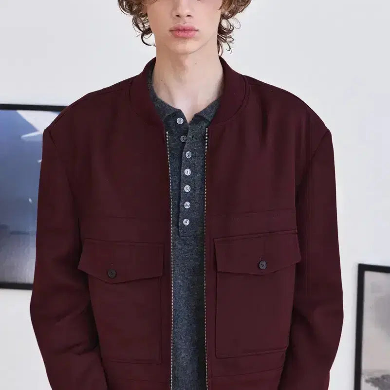 [BUNJANG] Waveness Diptych Non Collar Wool Blouson Burgundy / 웨이비니스 Diptych Non Collar 울 블루종 버건디 1