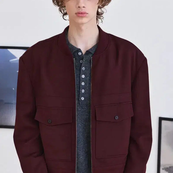 [BUNJANG] Waveness Diptych Non Collar Wool Blouson Burgundy / 웨이비니스 Diptych Non Collar 울 블루종 버건디 1