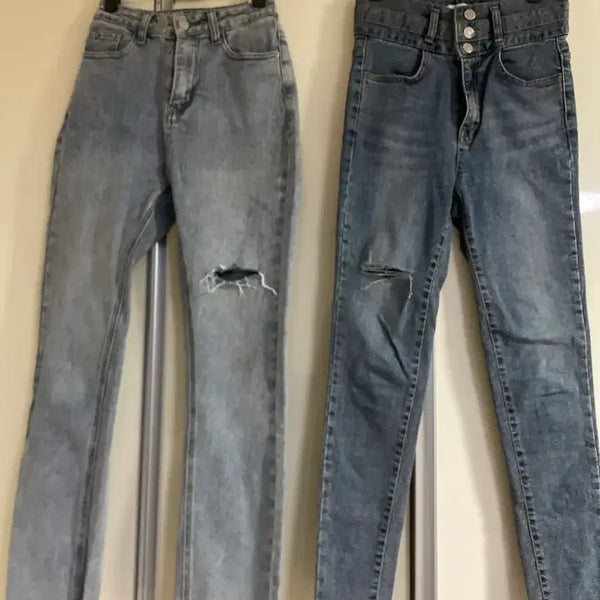 [BUNJANG] Washing Denim Jeans - Skinny Fit / Straight Leg / 개당)워싱 청바지 스키니 일자바지 데님