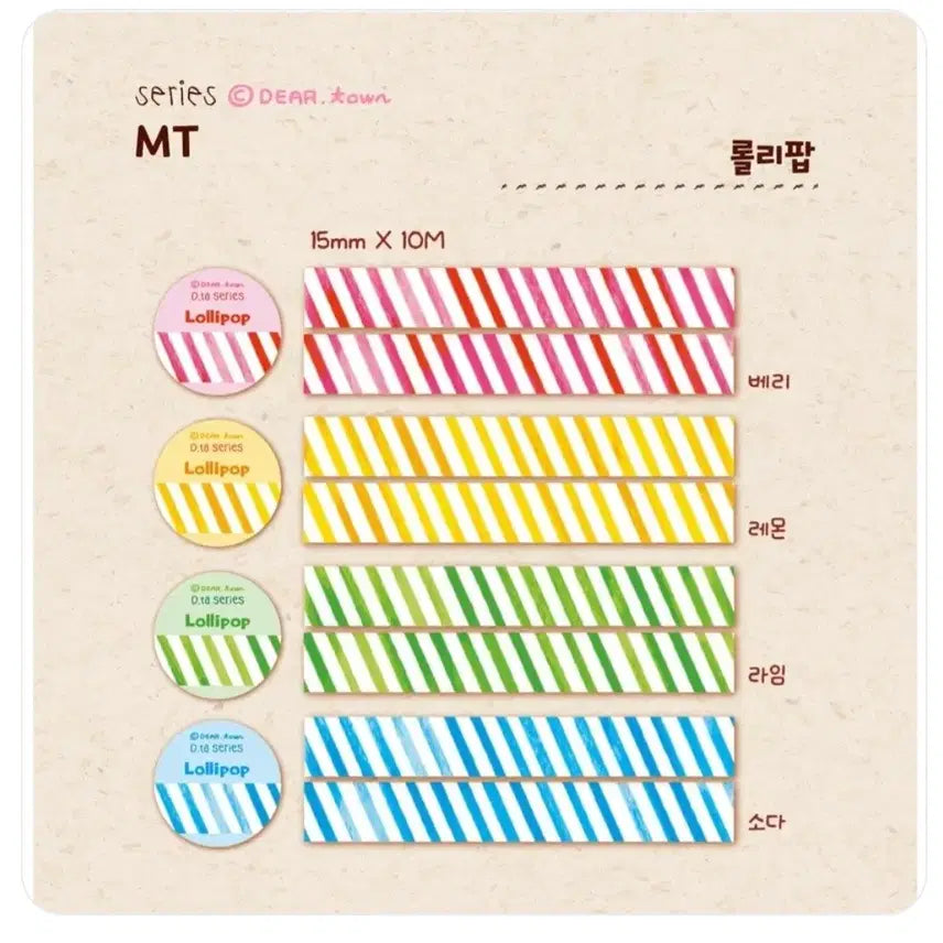 [BUNJANG] Dear Town Lollipop Masking Tape Set (Berry, Lime, Soda, Lemon) / 디어타운 롤리팝 4종 일괄 원가띵 판매합니다