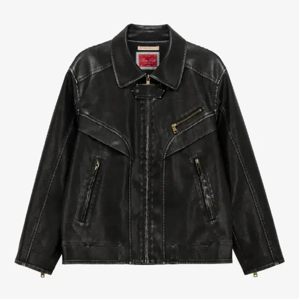 [BUNJANG] Bitter Cells Vintage Washed Leather Jacket Black / 비터셀즈 빈티지 워싱 레더 자켓 블랙, 3회 미만 착용 제품