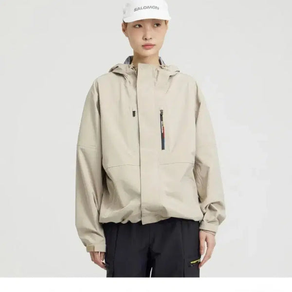 [BUNJANG] Salomon Race Flag Waterproof Jacket - Women's - Beige / 살로몬 레이스 플래그 방수 자켓 여성