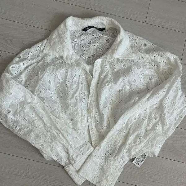 [BUNJANG] Zara Lace Crop Shirt XS / 자라 레이스 크롭 셔츠 xs