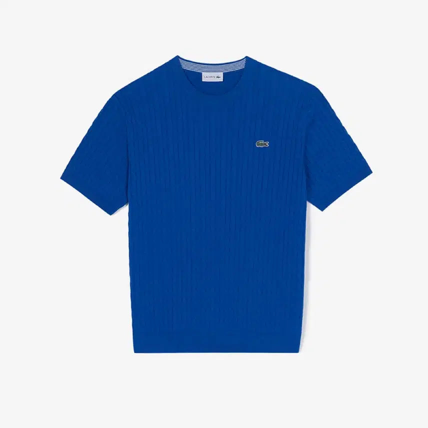 [BUNJANG] Lacoste Summer Cable Knit Short Sleeve 100 Blue / 미개봉 라코스테 여름용 케이블 니트 반팔 100 블루