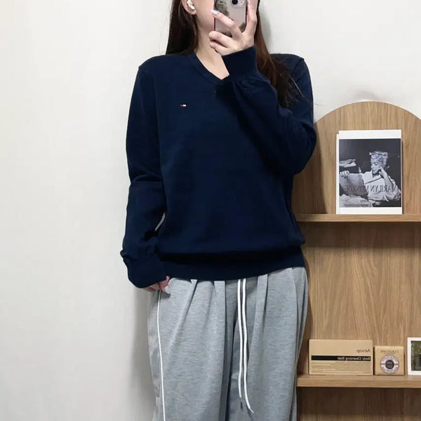 [BUNJANG] Tommy Hilfiger Navy V-Neck Knit Sweater (Size S) / 타미 네이비 브이넥 니트 [ S ]