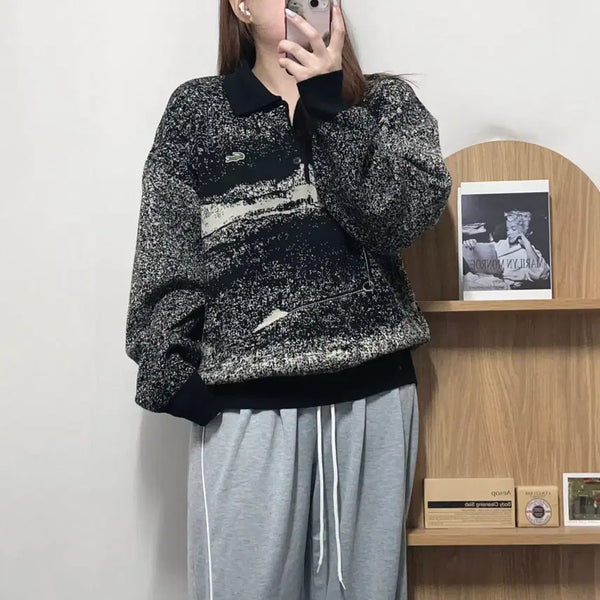 [BUNJANG] Lacoste Black Pattern Wool Knit Polo Shirt / 라코스테 블랙 패턴 울 카라니트 [ 105 ]