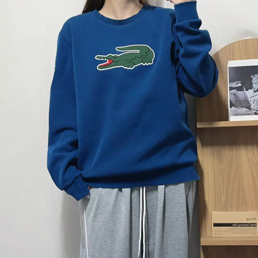[BUNJANG] Lacoste Teal Big Logo Sweatshirt L / 라코스테 청록 빅로고 맨투맨 [ L ]