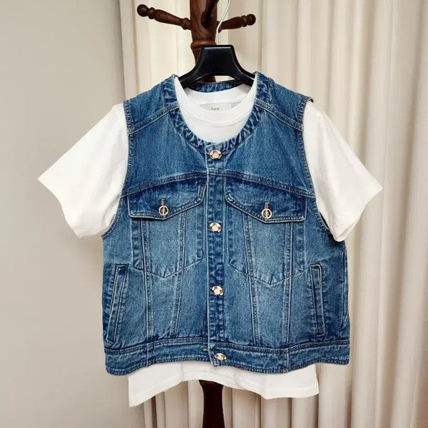 [BUNJANG] O'2nd 2022 Jewel Button Denim Vest / [22년/한섬] 오즈세컨(O'2nd) 쥬얼 버튼 데님 베스트66