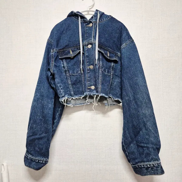 [BUNJANG] Denim Cropped Hooded Jacket / 후드 데님 크롭 청자켓