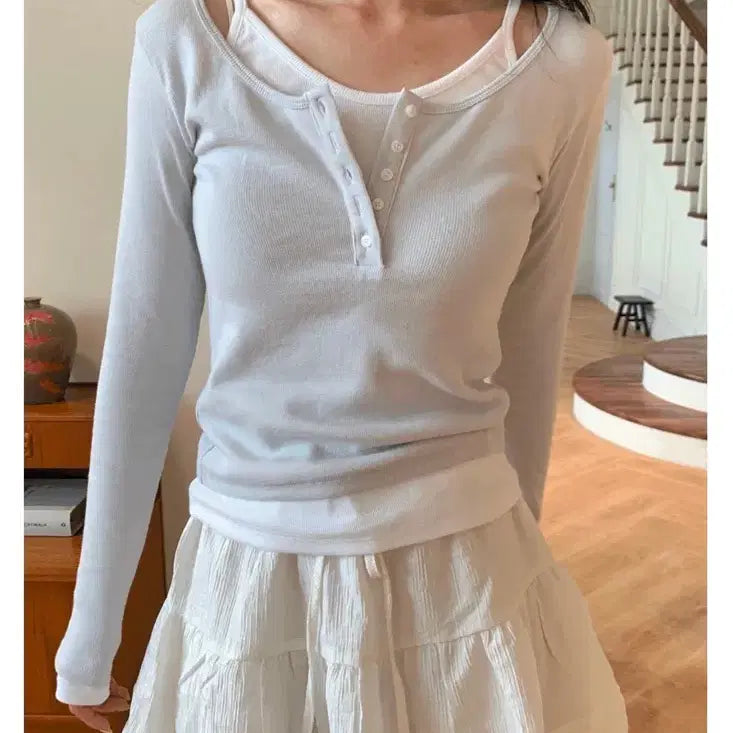 [BUNJANG] Merie From Me Rave Sleeveless Layered T-Shirt / 메리프롬미 레이브 나시 레이어드 티셔츠