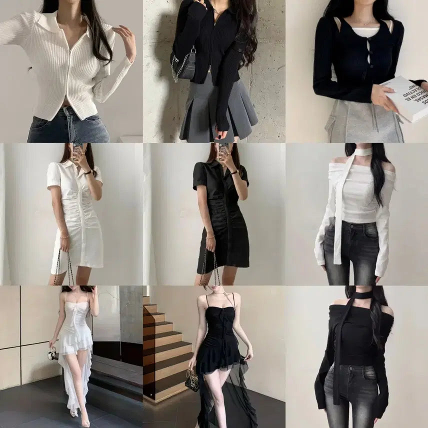 [BUNJANG] Women's Black and White Apparel Bundle (Blouse/Knit/Dress) / 블랙 화이트 여성 의류 모음 (블라우스/니트/원피스) 교신